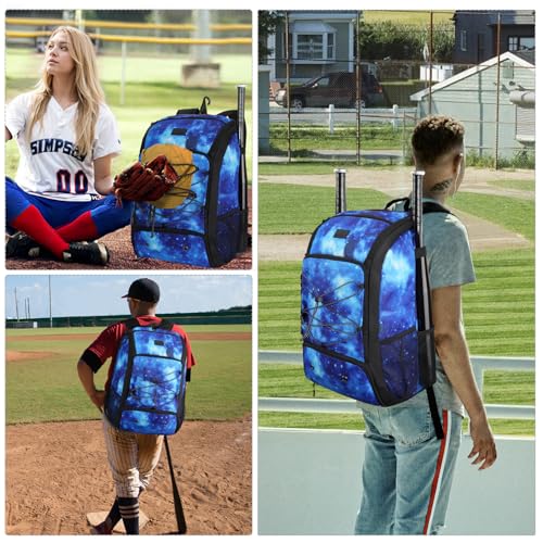 MATEIN Baseball Backpack, Softball Bat Bag with Shoes Compartment for Youth, Boys and Adult, Lightweight Baseball Bag with Fence Hook Hold TBall Bat, Batting Mitten, Helmet, Caps, Teeball Gear - color: Galaxy Blue, size: 29L