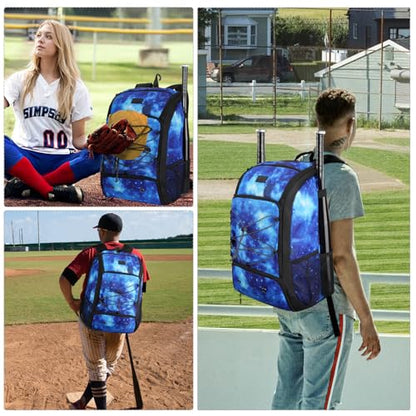 MATEIN Baseball Backpack, Softball Bat Bag with Shoes Compartment for Youth, Boys and Adult, Lightweight Baseball Bag with Fence Hook Hold TBall Bat, Batting Mitten, Helmet, Caps, Teeball Gear - color: Galaxy Blue, size: 29L