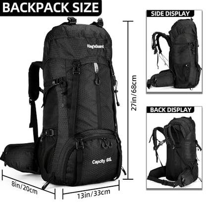 King'sGuard 60L waterproof lightweight hiking backpack with rain cover and shoe compartment outdoor sports travel backpack - color: Black