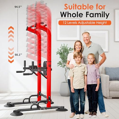 soges Power Tower Pull Up Bar Station, Dip Station for Home Gym, Height Adjustable Heavy Duty Strength Home Training Fitness Workout Equipment - color: Red