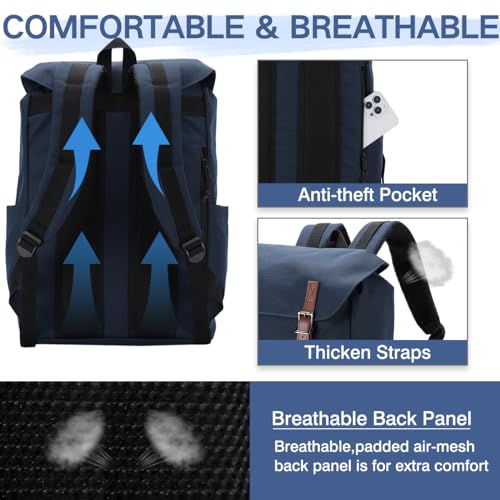 VASCHY Backpack for Men, Water Resistant High School Backpack Travel Carry-on Anti-theft Casual Daypack for Work Business Hiking Navy - color: Navy