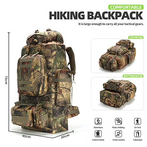 King'sGuard 100L Camping Hiking Backpack Molle Rucksack Military Camping Backpacking Daypack - color: Mapleleaf