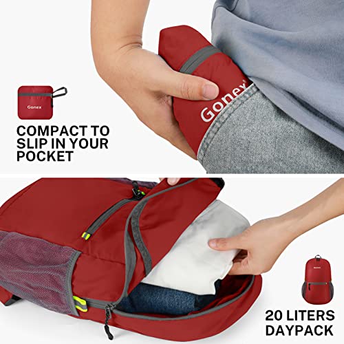 Gonex Ultra Lightweight Packable Backpack Daypack Handy Foldable Camping Outdoor Travel Cycling Backpacking - color: Red