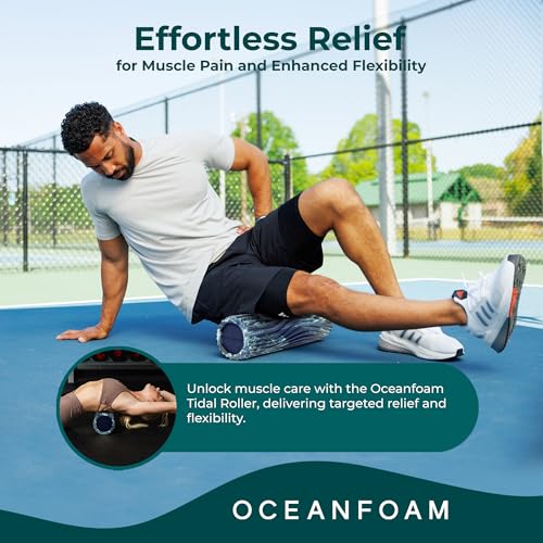 Oceanfoam Tidal Roller - Dark Navy, Hunter & Seafoam Marbled - Muscle Massage Foam Roller for Back Pain & Stretching - Firm & Ergonomic Wide Wave Textured - Yoga & Athletics - Full Size, 20" x 5" - color: Dark Navy, Hunter & Seafoam Marbled