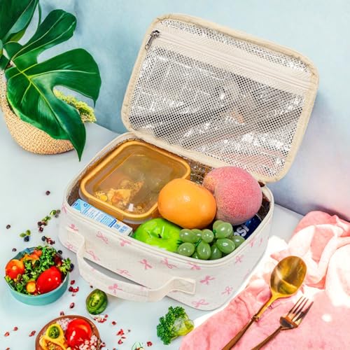 LEDAOU Lunch Box Kids Insulated Lunch Bag Girls Toddler Reusable Lunchbox for School Picnic Hiking (Pink Bow) - color: Pink Bow