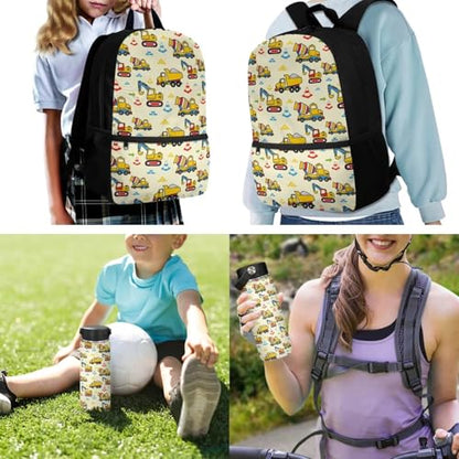 ZOUTAIRONG Backpack for School Mini Thermos with Carry Handle School Bags for Age 7-10/10-12/12-17, Construction Machinery Vehicle Print Casual Backpack with Side Pockets - color: Construction Machinery Vehicle Print
