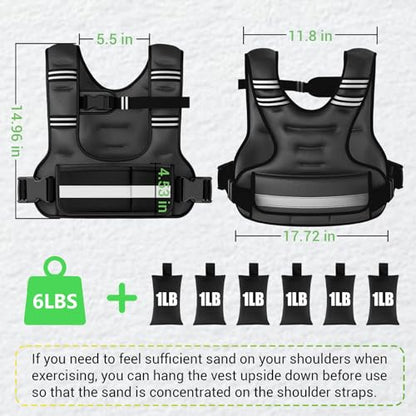 Adjustable Weighted Vest for Women, 6-12lb U-Shaped Weight Vest with 6 Iron Sand Bags & Adjustable Buckle Straps, Rucking Vest with Plus Pockets for Running, Walking and Strength Training - color: Black