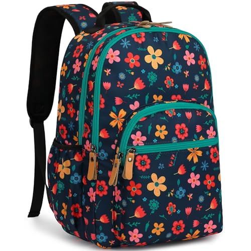 Leaper Fashion Floral Printing Laptop Backpack for Women Water-resistant College Backpack for Girls Kids Bookbags Travel Bag Casual Bag Satchel Dark Blue - color: Dark Blue-floral, size: X-Large