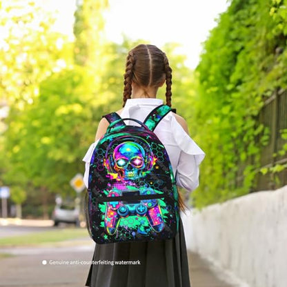 Backpack For Kids Gaming School Backpack For Boys Graffiti Video Game Bookbag For Kids Children Teens Elementary Middle School Ages 6-18 Back Pack - color: Game Skull