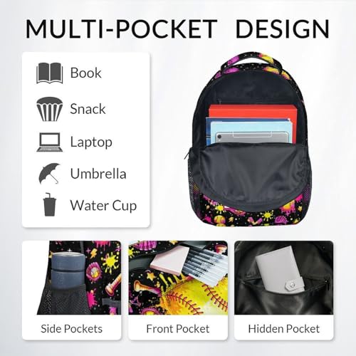 Softball Backpack for Girls, Personalized Kids Bookbag with Name - 17" Water-Resistant Sports School Bag for Elementary Kindergarten - color: Yellow