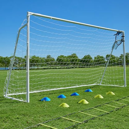 Soccer Goals for Backyard Soccer Goal 12x6 Big 10x6.5 8x6 6x4FT Soccer Goals for Youth Adults and Kids Large Metal 2" Goal Post with Agility Ladder and Target Net Soccer Cones Practice Equipment - style: 12×6 FT