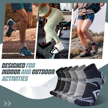 ANTSANG 6 Pairs Merino Wool Quarter Ankle Hiking Running Socks Compression Thermal Thick Cushion Socks for Women Men - color: Gray-blue Series, size: Medium