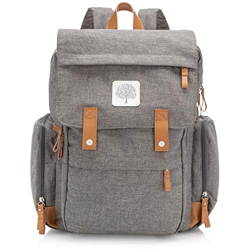 Parker Baby Co. Diaper Backpack - Large Diaper Bag with Insulated Pockets, Stroller Straps and Changing Pad -Birch Bag - Gray - color: Gray