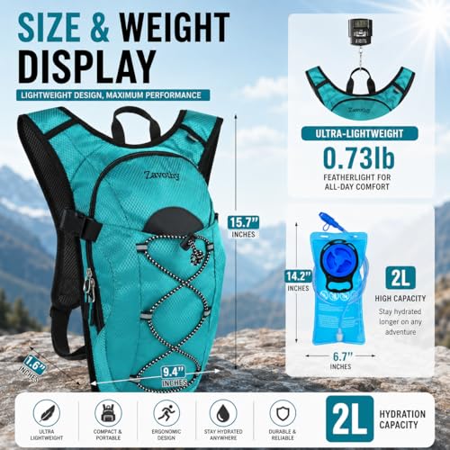 Zavothy Hydration Backpack with 2L Hydration Bladder Water Backpack for Hiking Hydration Pack for Running Cycling Hiking - color: Green