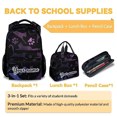 Personalized Cat Backpack with Lunch Box and Pencil Case, 16 Inch Cat Theme Bookbag with Adjustable Straps, Durable, Lightweight, Large Capacity, School Backpack for Girls Women - color: Color-2-3
