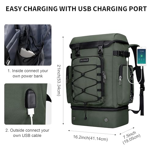 WITZMAN Travel Backpack for Men Women Carry on Bags for Airline Approved Convertible Duffle Luggage Backpack Shoe Compartment（B691 Light Green） - color: Green New