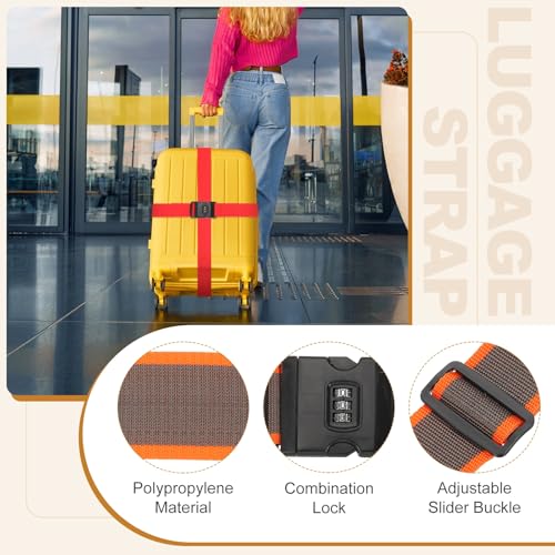 MECCANIXITY Luggage Straps with Combination Lock Adjustable Suitcase Belt Strap for Suitcase Briefcase Backpack Travel, Gray-Orange, Pack of 4 - color: Gray-Orange