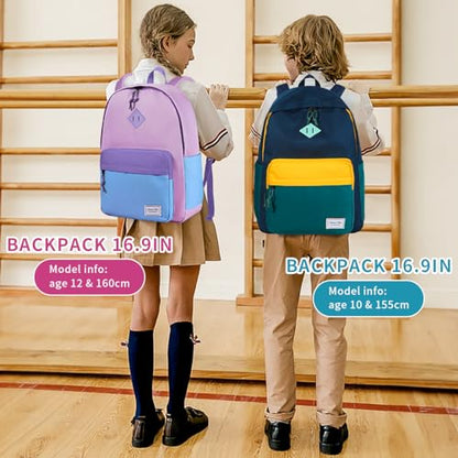 Chase Chic Kids Backpack for Girls - 17 inch School Backpacks for Toddler Fits 6 to 12 Years Old - Lightweight Water Resistant Preschool Bookbag for Travel Daycare (Purple Blue) - color: Light Purple&blue