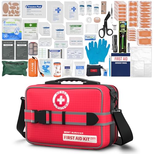 Besst Survivor 401 Piece First Aid Kit with Chest Seals -Labeled, Expandable & Mountable, Emergency Medical Kit for Home, Car, Camping & Outdoor, Waterproof Trauma Kits with Labeled Compartments - size: Pro Max