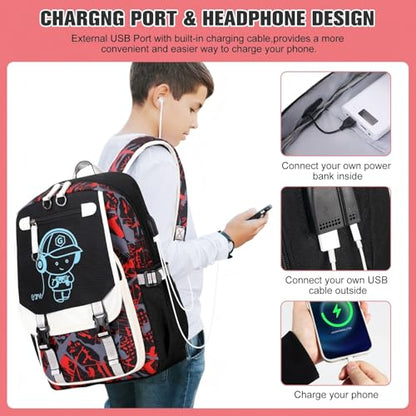 Bevalsa Backpack for Boys, Cool Luminous Boys Backpack with Sling Bag, Lunch Box & Pen Case, School Bags for Kids Children Teens Elementary Middle Schools, Bookbag Glow In The Dark (Red) - color: Red