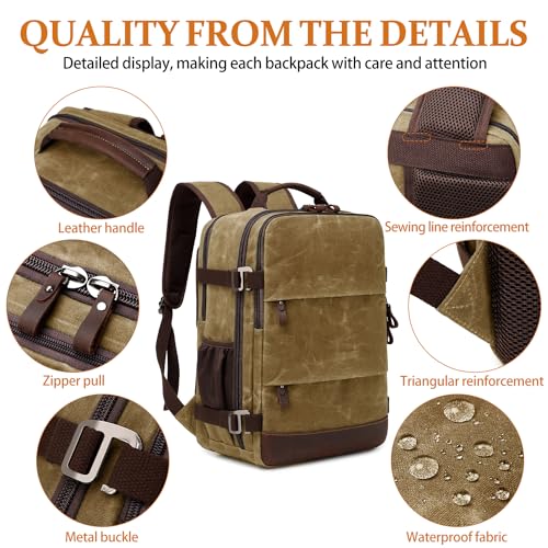 Travel Backpack for Men Carry On Backpack Flight Approved Personal Item Backpack, 17 inch Laptop Backpack Casual Daypack Weekender Business Hiking Backpack, Brown - color: Brown, size: 17 inch