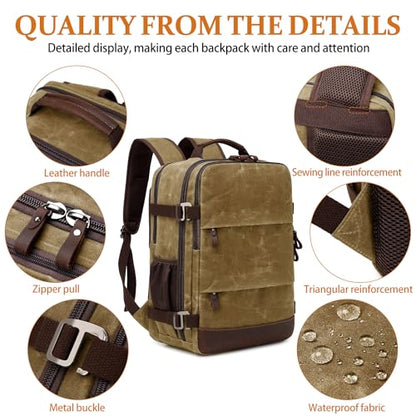 Travel Backpack for Men Carry On Backpack Flight Approved Personal Item Backpack, 17 inch Laptop Backpack Casual Daypack Weekender Business Hiking Backpack, Brown - color: Brown, size: 17 inch