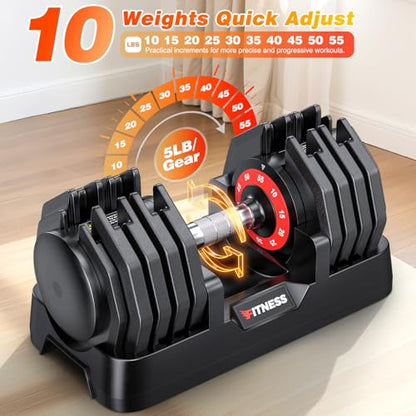XDDIAS Adjustable Dumbbells Set of 2 for Strength Training, One-Hand Quick Adjust, 25/55/80/90 lbs Options, Anti-Slip Grip Handle, Compact Home Gym Weights for Men Women - color: Pro Steel 10-Level 55LB Pair
