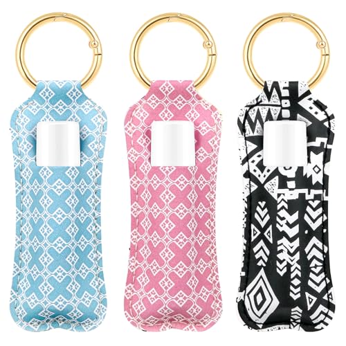 WK IEASON Lip Balm Holder for Chapstick Lipstick Sleeve Keychain,Small Christmas Gifts Stocking Stuffers for Teen Girls Women - color: 3 Pcs Floral Set B