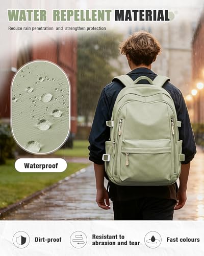 BOXSAM Lightweight Backpack for Women, Large Laptop Travel Backpack Casual Daypack College Bag Rucksack for Men. Green - color: Green
