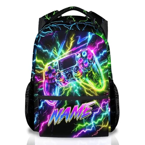 Gamer Backpack for Boys Kids Teens, Custom Gaming Bookbag with Name - 17 Inch Personalized Video Game Backpacks for Middle School - color: Colorful