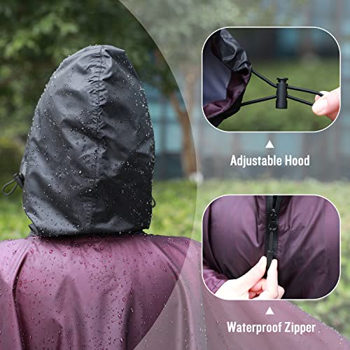SaphiRose Unisex Rain Poncho Waterproof Raincoat Hooded for Adults Women with Pockets - color: Gradient Dark Purple