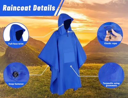 TOMSHOO Multifunctional Raincoat with Hood Hiking Cycling Rain Cover Lightweight Poncho Rain Coat Outdoor Camping Tent Mat - color: Blue