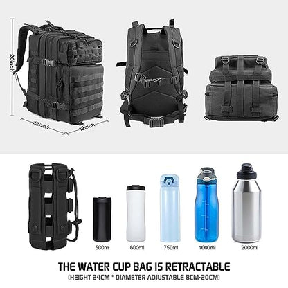 45L Military Tactical Backpacks For Men Camping Hiking Trekking Daypack With Removable Water Bottle Pouch Bug Out Bag Lage MOLLE 3 Day Assault Pack - Balck Army Pack - color: Black01