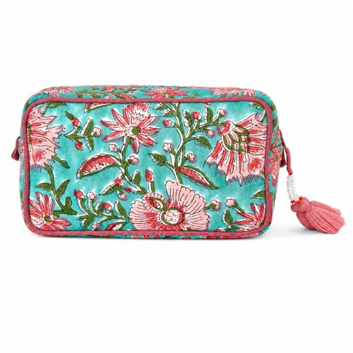 Huar Travel Makeup Bag- Large Capacity Cosmetic Bags for Women - color: Green & Pink Floral