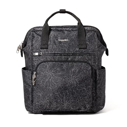 Baggallini Securtex Anti-Theft Windsor Backpack for Travel, Work & College, RFID & Locking Zipper, Up to 16" Laptop - color: Midnight Blossom Print