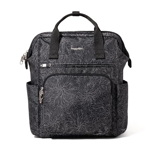 Baggallini Securtex Anti-Theft Windsor Backpack for Travel, Work & College, RFID & Locking Zipper, Up to 16" Laptop - color: Midnight Blossom Print