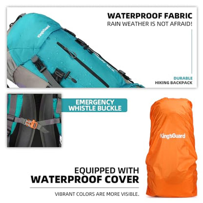 70L Camping Hiking Backpack with Rain Cover Waterproof Backpacking Backpack for Hiking Treeking Climbing Outdoor - color: Lack Blue