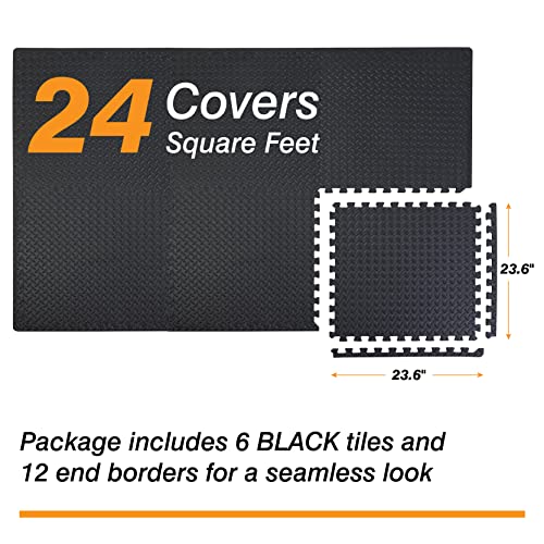 TCE AUPM001BK Interlocking Foam Mat Protective Exercise Workout Puzzle Floor Mat Tiles for Home Gym Equipment - 6 Pieces, 24 Square feet, Black - color: Black