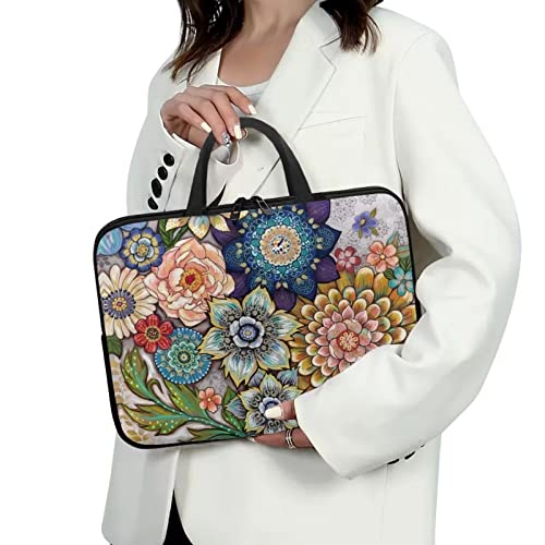 10 Inch Boho Flowers Laptop Sleeve for Women Girl, Slim Water Resistant Computer Carrying Case with Handle, Durable Protective Laptop Tote Bag Cover Compatible with Tablet/Notebook/Reader - color: Boho Flowers, size: 10 Inch