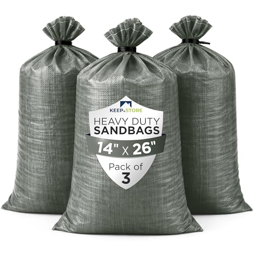 Heavy Duty Sand Bags Pack of 3, Army Green Empty Sandbags with Built-In Ties, Woven Polypropylene UV Protection 1600 Hours, Fillable Bags for Flood Control, Weight, 14x26 inches, 50 Pounds Volume - size: 14"W x 26"L, style: Pack of 3