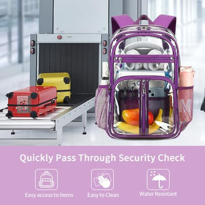 Cusangel Clear TPU XL Backpack for Girls Women,18" See Through Heavy Duty Bookbag,warehouses, school and other security check locations(Purple) - color: Purple-18in