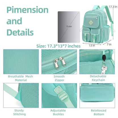 Green Mesh Backpack for Girls Boys, Mesh Bookbags Heavy Duty Semi-Transparent School Bag for College, Travel, Beach, Swimming, Sports - color: Green