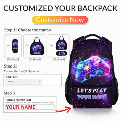 Backpack for Kids Boys Teens, Custom Gamer Schoolbag for Children Kindergarten Elementary Primary Middle College, 17 Inch Personalized Durable Gaming Bookbag for Travel Hiking - color: Game5