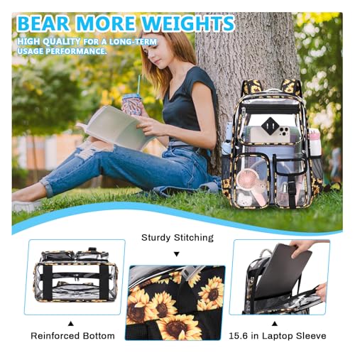 PIG PIG GIRL Clear Backpack for School,Heavy Duty PVC Transparent Bookbag for Girls Stadium Approved See Through Backpack - color: 7-black Daisy