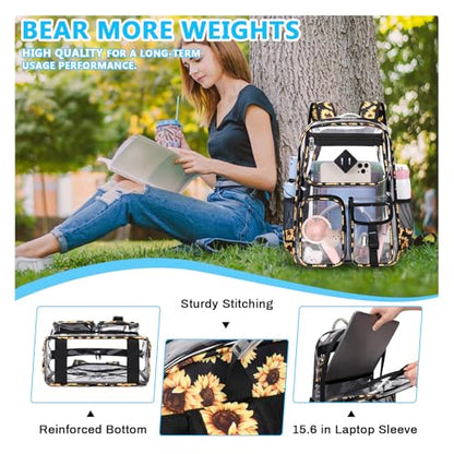 PIG PIG GIRL Clear Backpack for School,Heavy Duty PVC Transparent Bookbag for Girls Stadium Approved See Through Backpack - color: 7-black Daisy