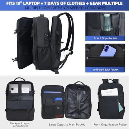 TPAID Vacuum Compression Backpack 60L with Built-in Pump, Combo Lock & USB - size: 17 Inch