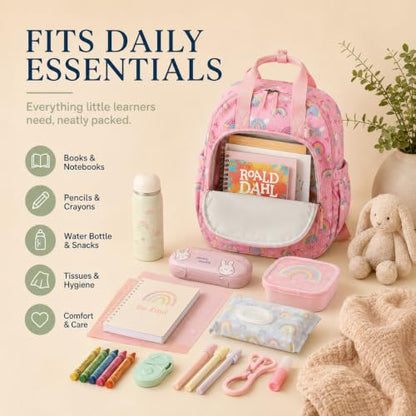 Bluboon Toddler Backpack for Girls Boys 3-6 Cute 15" Preschool Kindergarten Backpacks Kids Daycare Bags School Travel (Age 4-8 (15" H Fit A4 Folder)) - color: Pink-rainbow Bow L, size: Age 4-8 (15" H Fit A4 Folder)