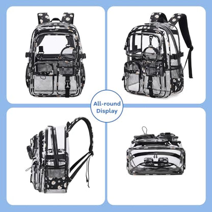 Clear Backpacks for Stadium Events Heavy Duty Clear Bookbag for School Girls Transparent Back Pack, Black - color: Black Daisy