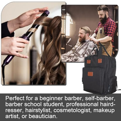 Barber Organizer Backpack for Clippers and Supplies, Water-Resistant Hairstylist Travel Bag with Adjustable Dividers, Cosmetology Bag with 3 Compartments, Fits 15-Inch Laptop