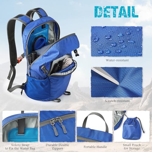 G4Free Hiking Backpack with Thickened Back Panel Packable 25L Lightweight Foldable Travel Daypack for Men Women(Blue) - color: Blue